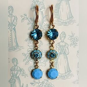 Turquoise Blue And Flower Swarovski Crystal In Drop Down Earrings